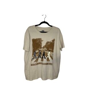 The Beatles Abbey Road Graphic T-Shirt Beige Rock Band Music Tee Womens